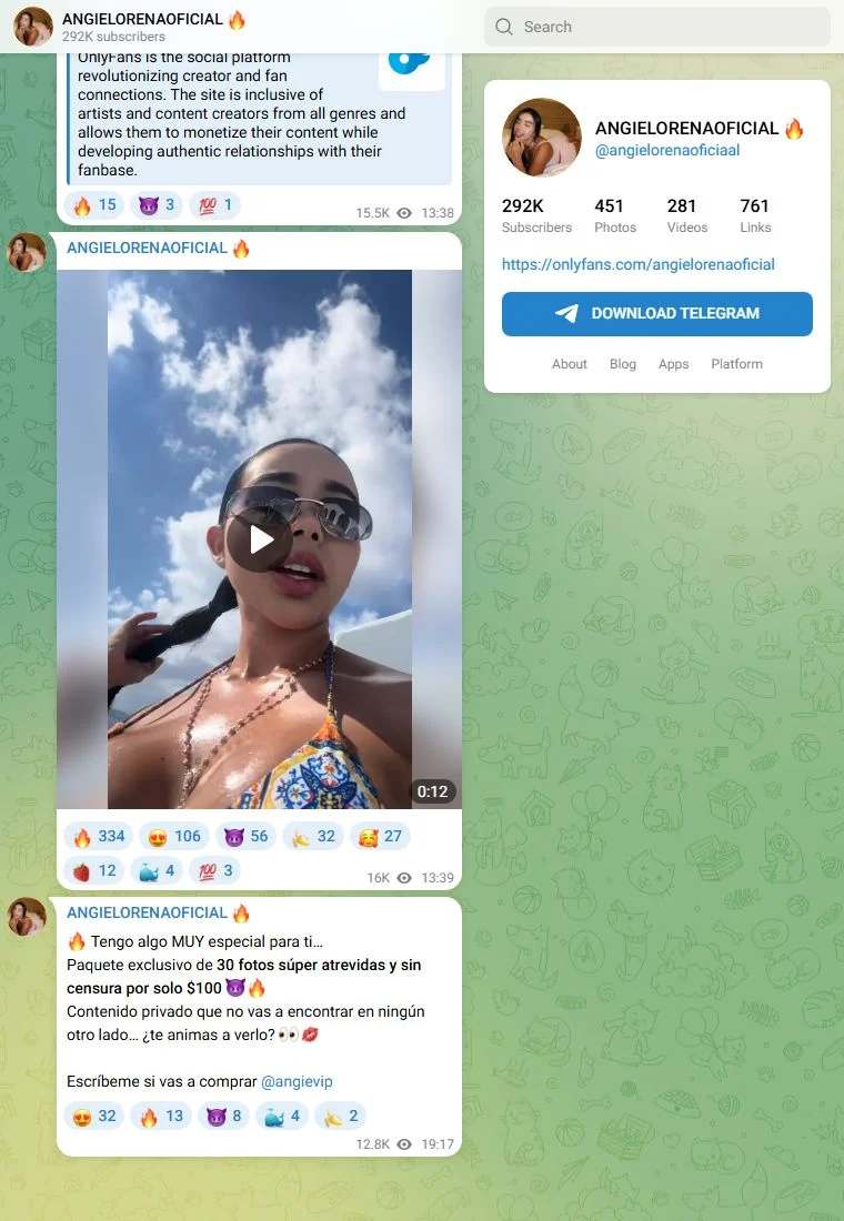 Voorbeeld van het Telegram-kanaal Angie Lorena