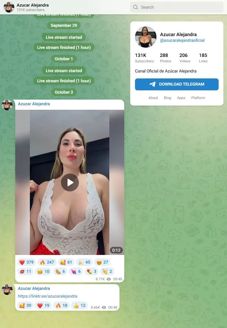 Voorbeeld van het Telegram-kanaal Azúcar Alejandra