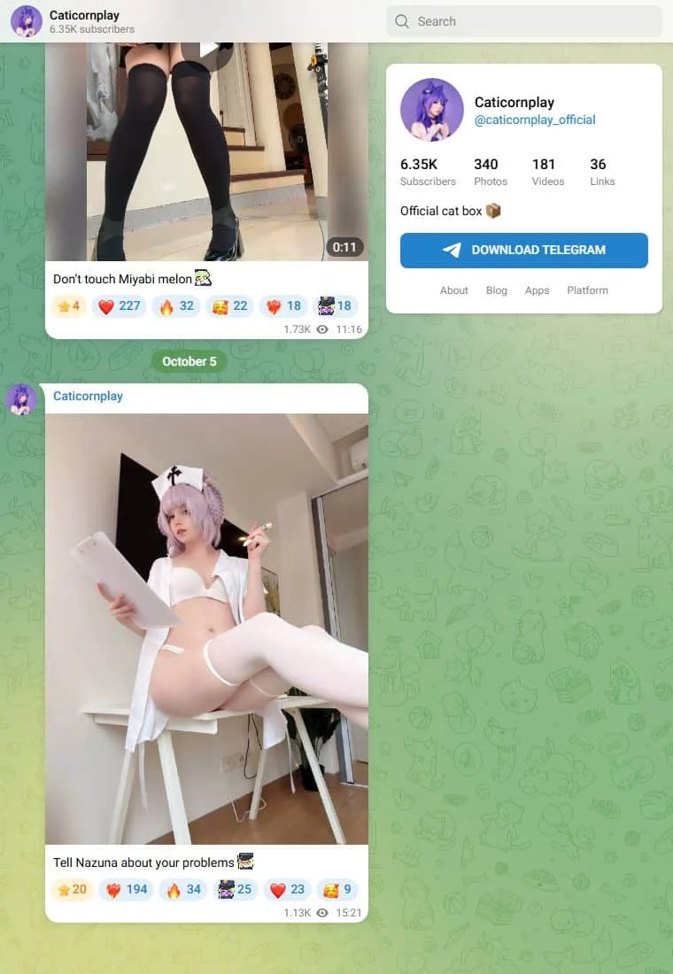 Voorbeeld van het Telegram-kanaal Caticornplay
