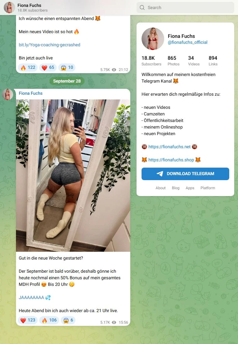 Voorbeeld van het Telegram-kanaal Fiona Fuchs