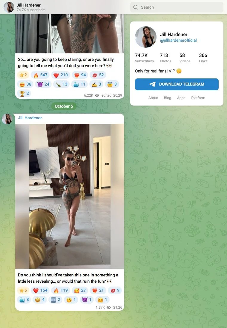 Voorbeeld van het Telegram-kanaal Jill Hardener