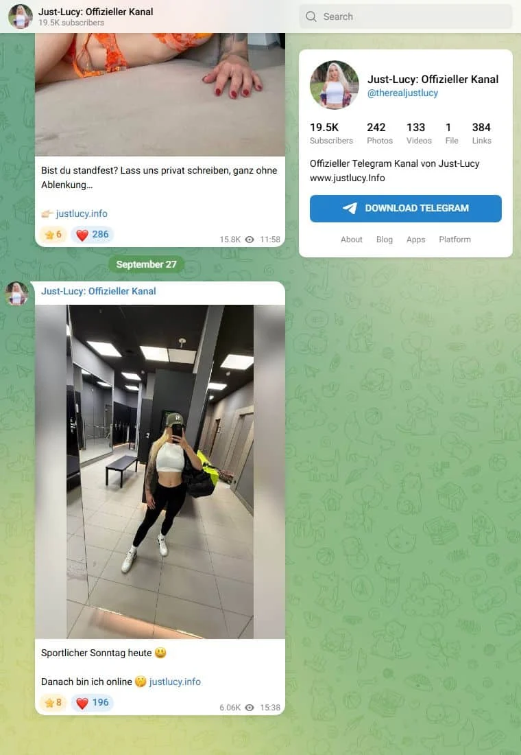 Voorbeeld van het Telegram-kanaal Just-Lucy