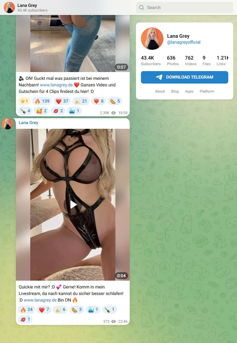 Voorbeeld van het Telegram-kanaal Lana Grey