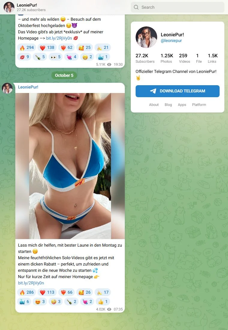 Voorbeeld van het Telegram-kanaal LeoniePur!