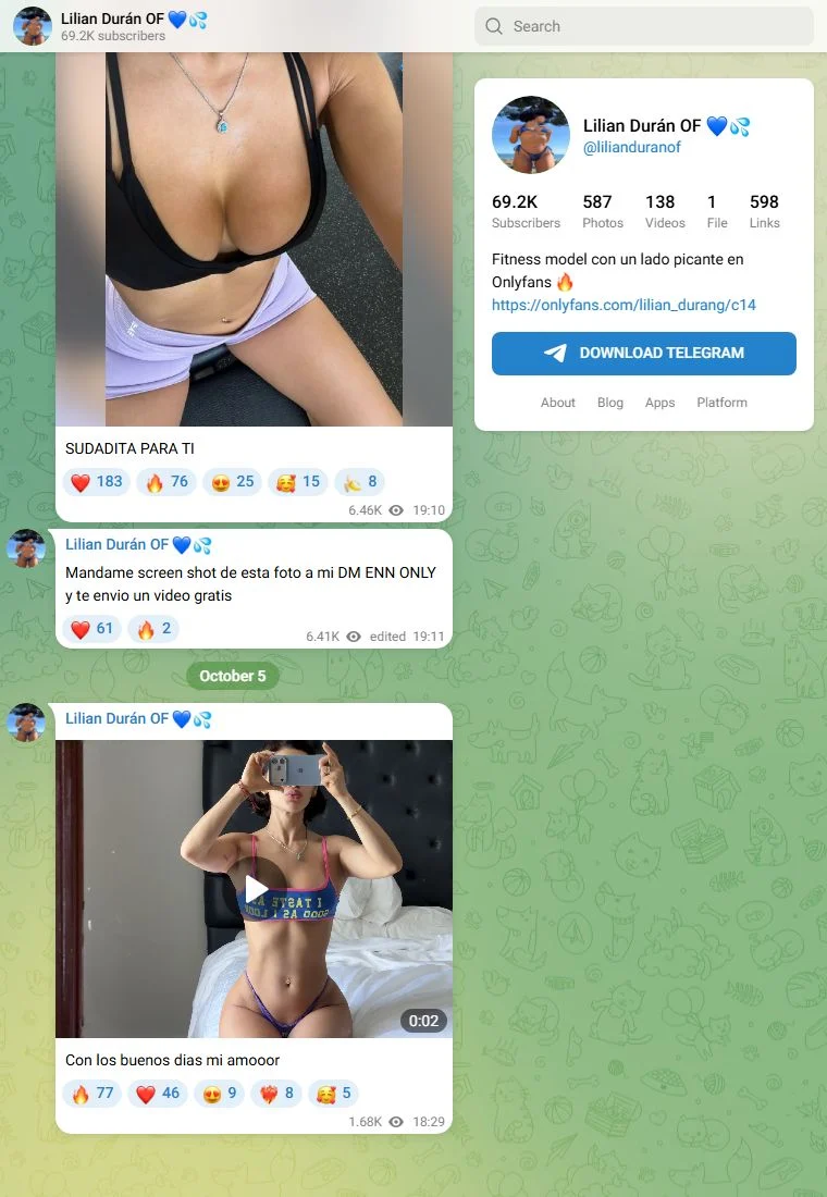 Voorbeeld van het Telegram-kanaal Lilian Durán