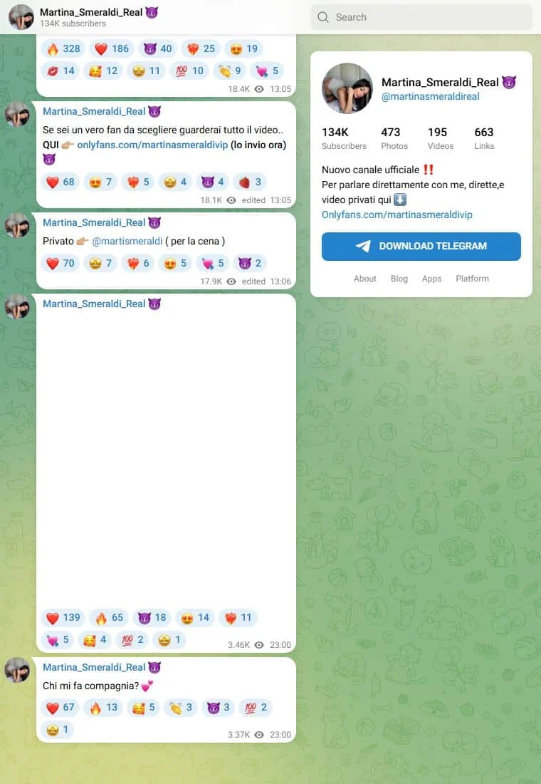 Voorbeeld van het Telegram-kanaal Martina Smeraldi