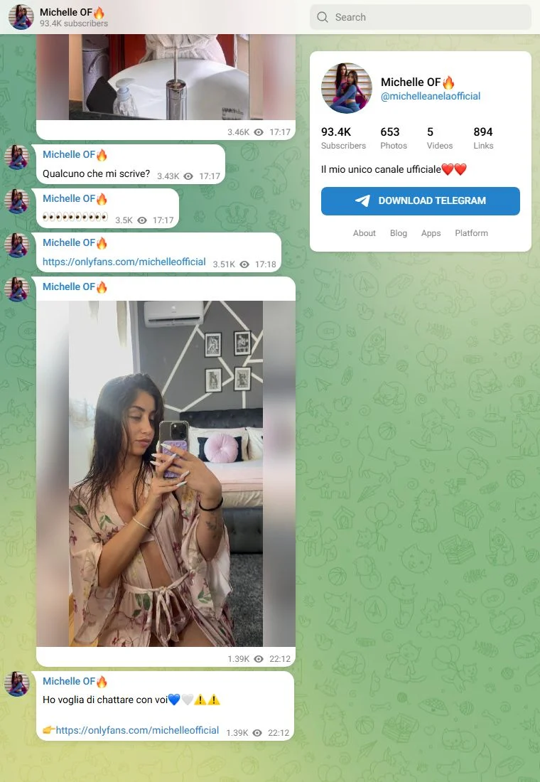 Voorbeeld van het Telegram-kanaal Michelle OF